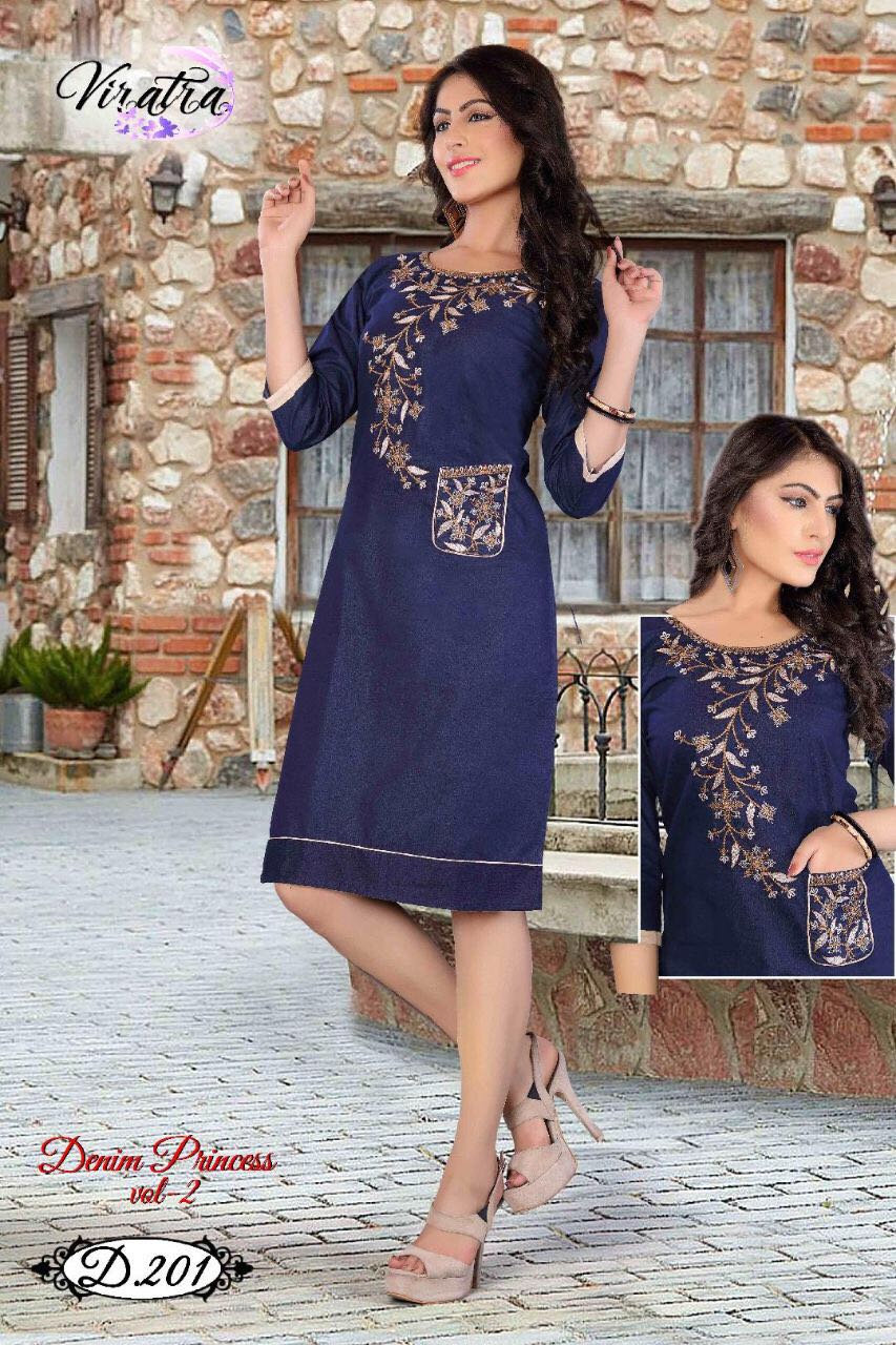 Princess Vol-2 By Viratra Tex 201 To 208 Series Beautiful Colorful Stylish Fancy Casual Wear & Ethnic Wear Denim Printed Kurtis At Wholesale Price