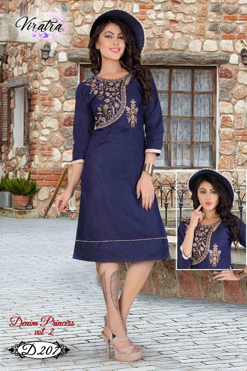 Princess Vol-2 By Viratra Tex 201 To 208 Series Beautiful Colorful Stylish Fancy Casual Wear & Ethnic Wear Denim Printed Kurtis At Wholesale Price