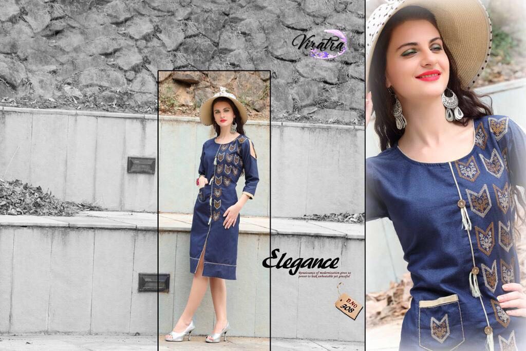 Princess Vol-3 By Viratra Tex 301 To 308 Series Beautiful Colorful Fancy Casual Wear & Ethnic Wear Denim Work Kurtis At Wholesale Price