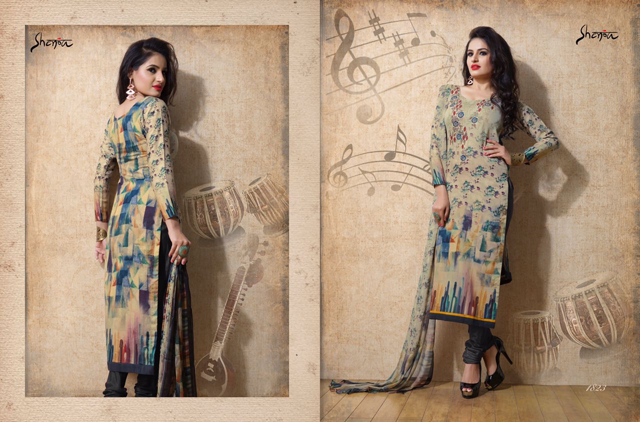 Raaga By Shenoa 1821 To 1836 Series Bollywood Stylish Designer Digital Printed And Embroidered Party Wear Cotton Satin Dresses At Wholesale Price