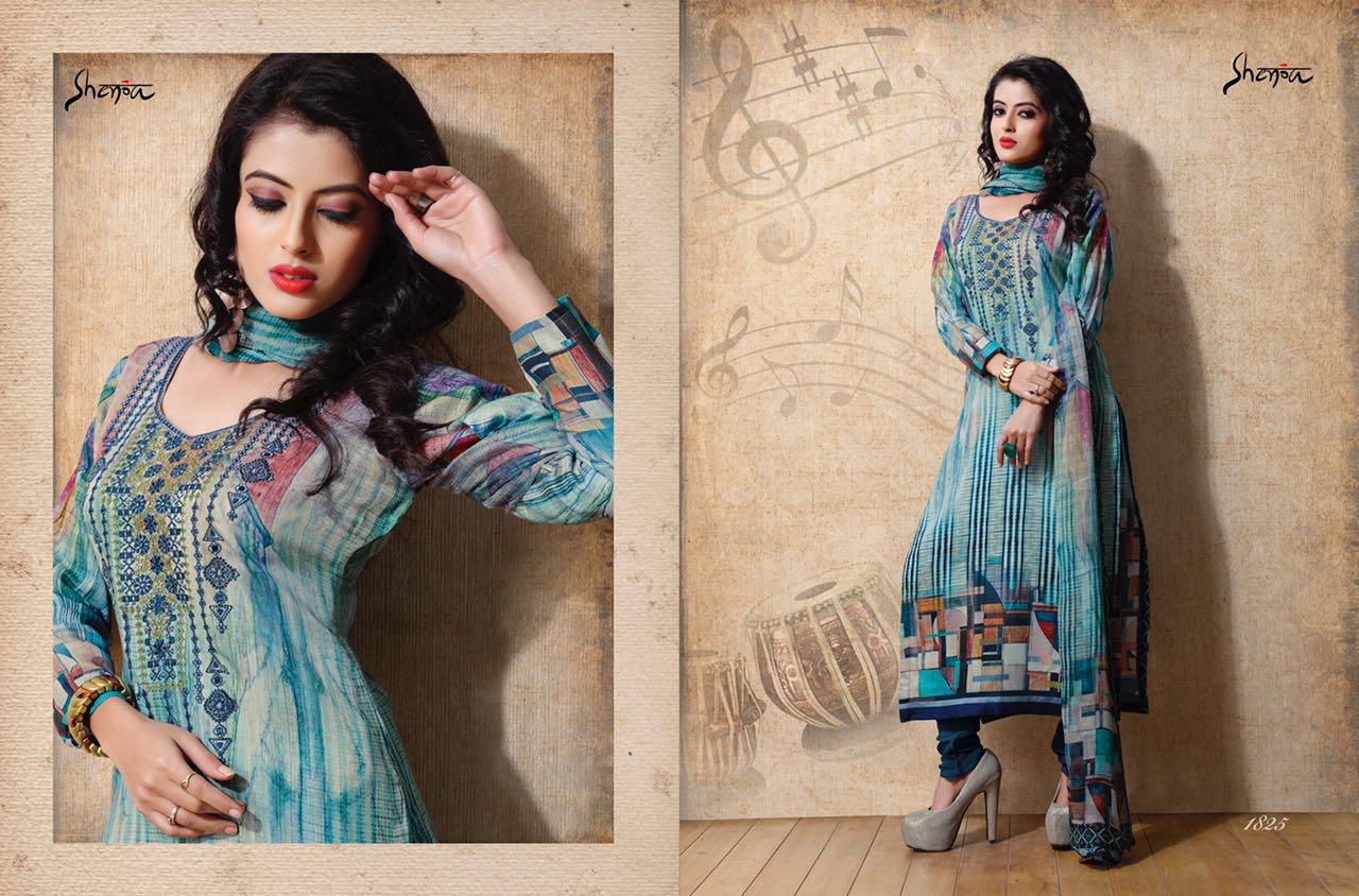 Raaga By Shenoa 1821 To 1836 Series Bollywood Stylish Designer Digital Printed And Embroidered Party Wear Cotton Satin Dresses At Wholesale Price