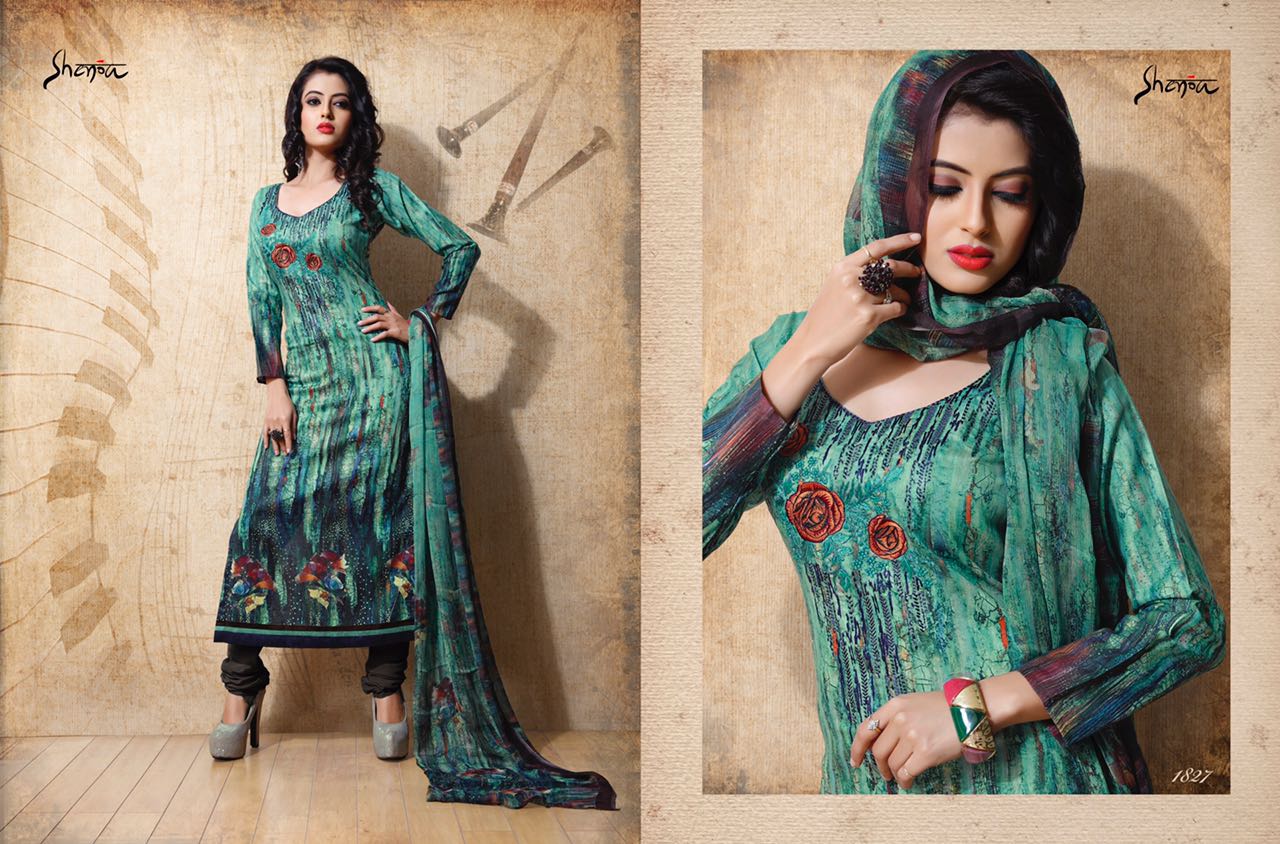 Raaga By Shenoa 1821 To 1836 Series Bollywood Stylish Designer Digital Printed And Embroidered Party Wear Cotton Satin Dresses At Wholesale Price