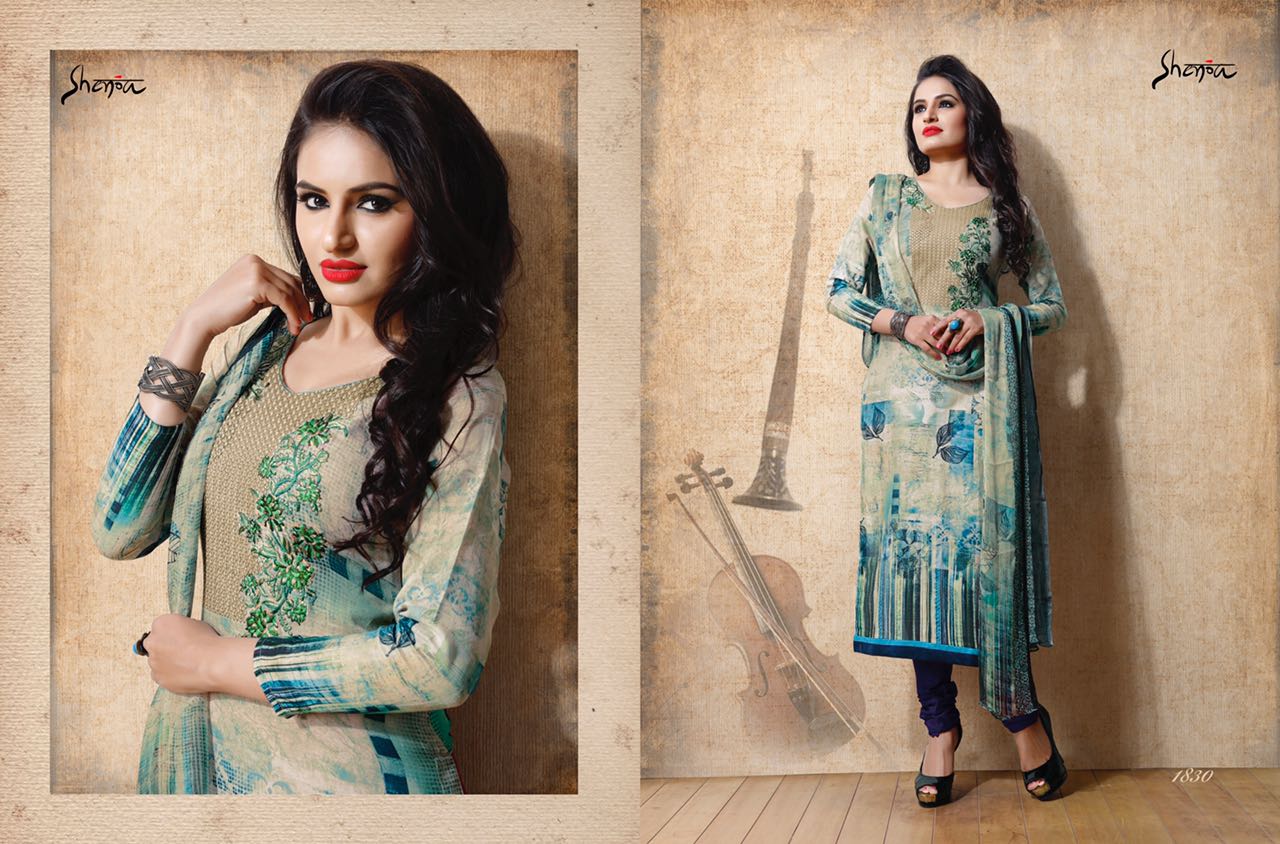 Raaga By Shenoa 1821 To 1836 Series Bollywood Stylish Designer Digital Printed And Embroidered Party Wear Cotton Satin Dresses At Wholesale Price