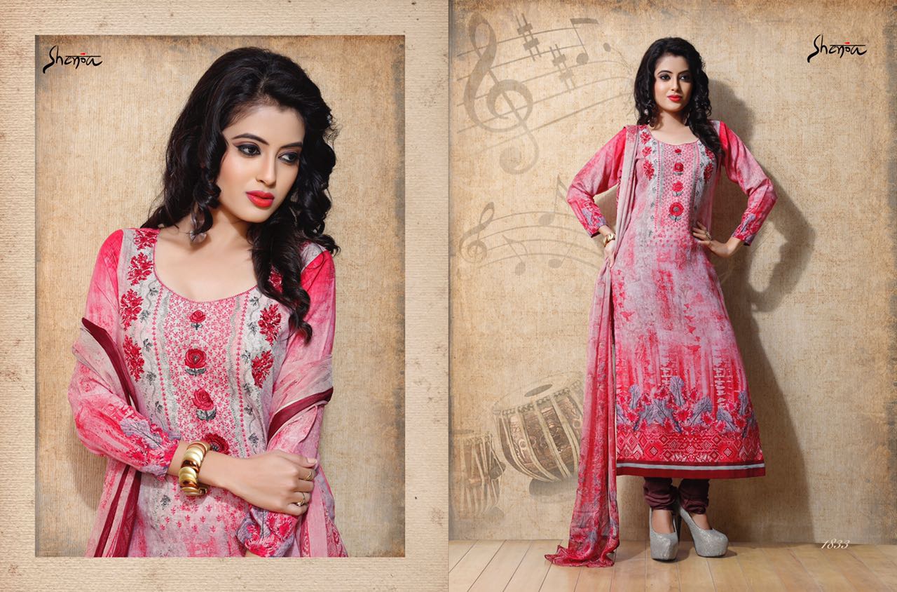 Raaga By Shenoa 1821 To 1836 Series Bollywood Stylish Designer Digital Printed And Embroidered Party Wear Cotton Satin Dresses At Wholesale Price