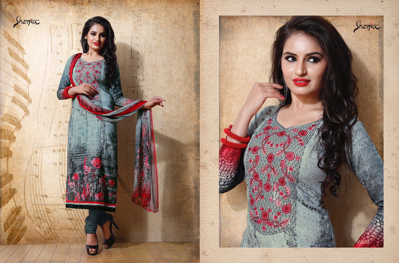 Raaga By Shenoa 1821 To 1836 Series Bollywood Stylish Designer Digital Printed And Embroidered Party Wear Cotton Satin Dresses At Wholesale Price