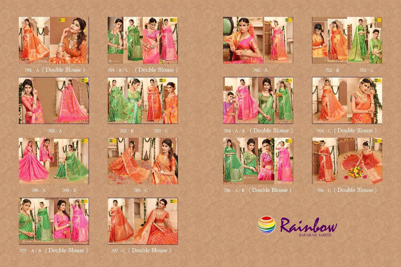 Rainbow By Earth 701-a To 707-c Series Beautiful Indian Designer Festive Collection Occasional Wear Pure Banarasi Silk Printed Sarees At Wholesale Price