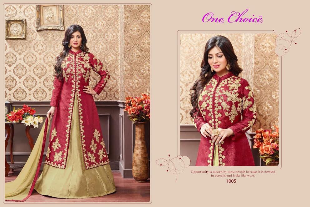 Raisa 1001 To 1005 Series By One Choice Indian Traditional Beautiful Embroidered Stylish Party Wear Occasional Wear Ethnic Wear Georgette Dresses At Wholesale Price
