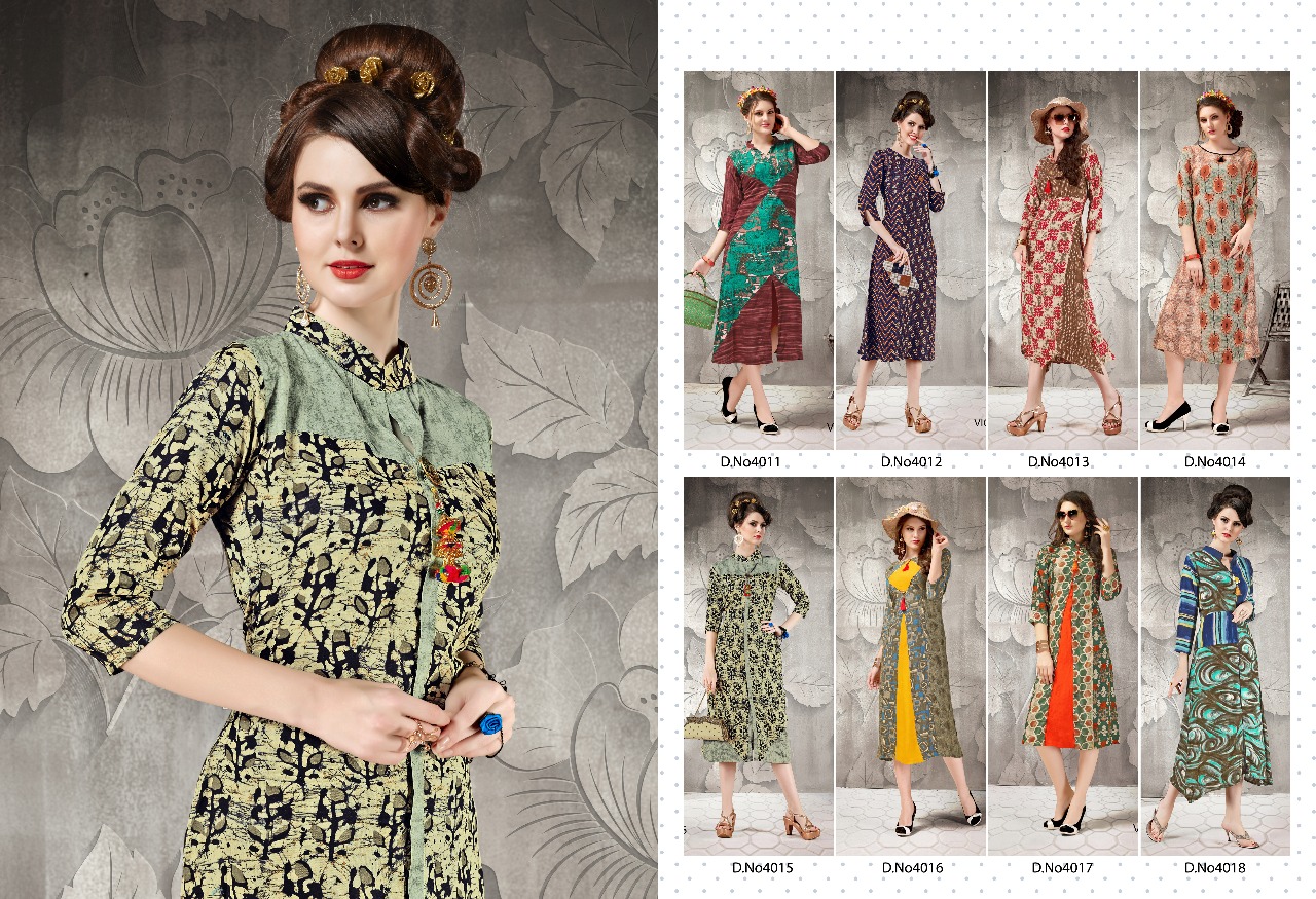 Reload Vol-5 By Victorrian Clothing 4011 To 4018 Series Beautiful Stylish Colorful Fancy Casual Wear & Ethnic Wear Vicscose Rayon Printed Kurtis At Wholesale Price