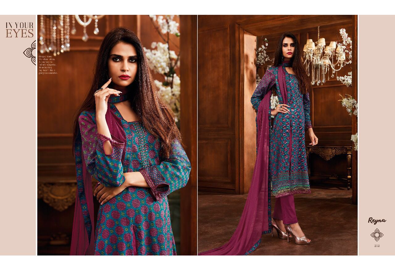 Reyna By Ganga Fashion 211 To 219 Series Beautiful Stylish Colorful Fancy Designer Suits Party Wear & Occasional Wear Heavy Cotton Satin Dresses At Wholesale Price