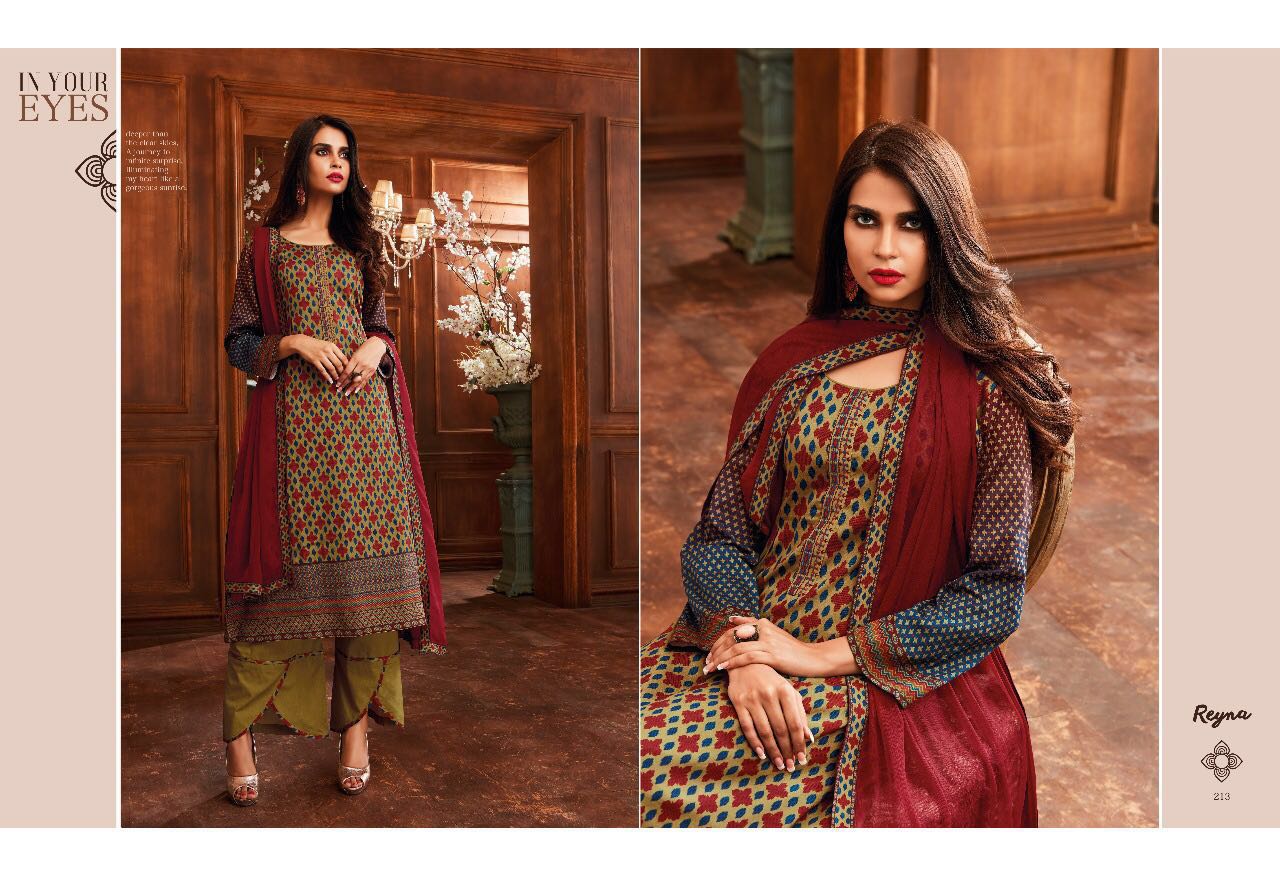 Reyna By Ganga Fashion 211 To 219 Series Beautiful Stylish Colorful Fancy Designer Suits Party Wear & Occasional Wear Heavy Cotton Satin Dresses At Wholesale Price