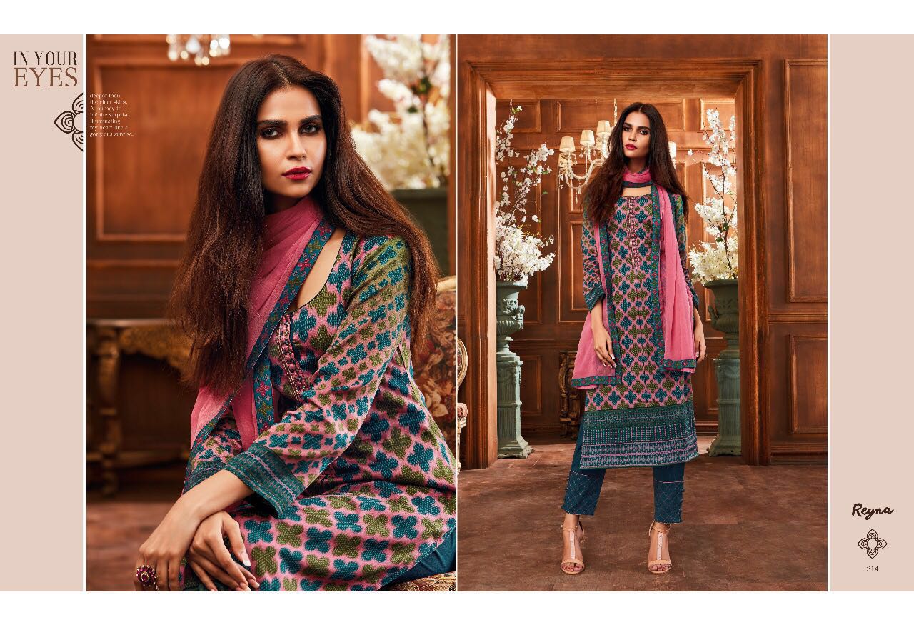 Reyna By Ganga Fashion 211 To 219 Series Beautiful Stylish Colorful Fancy Designer Suits Party Wear & Occasional Wear Heavy Cotton Satin Dresses At Wholesale Price