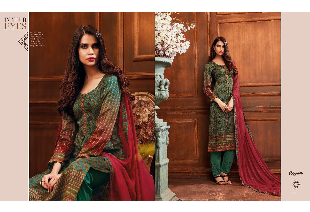 Reyna By Ganga Fashion 211 To 219 Series Beautiful Stylish Colorful Fancy Designer Suits Party Wear & Occasional Wear Heavy Cotton Satin Dresses At Wholesale Price
