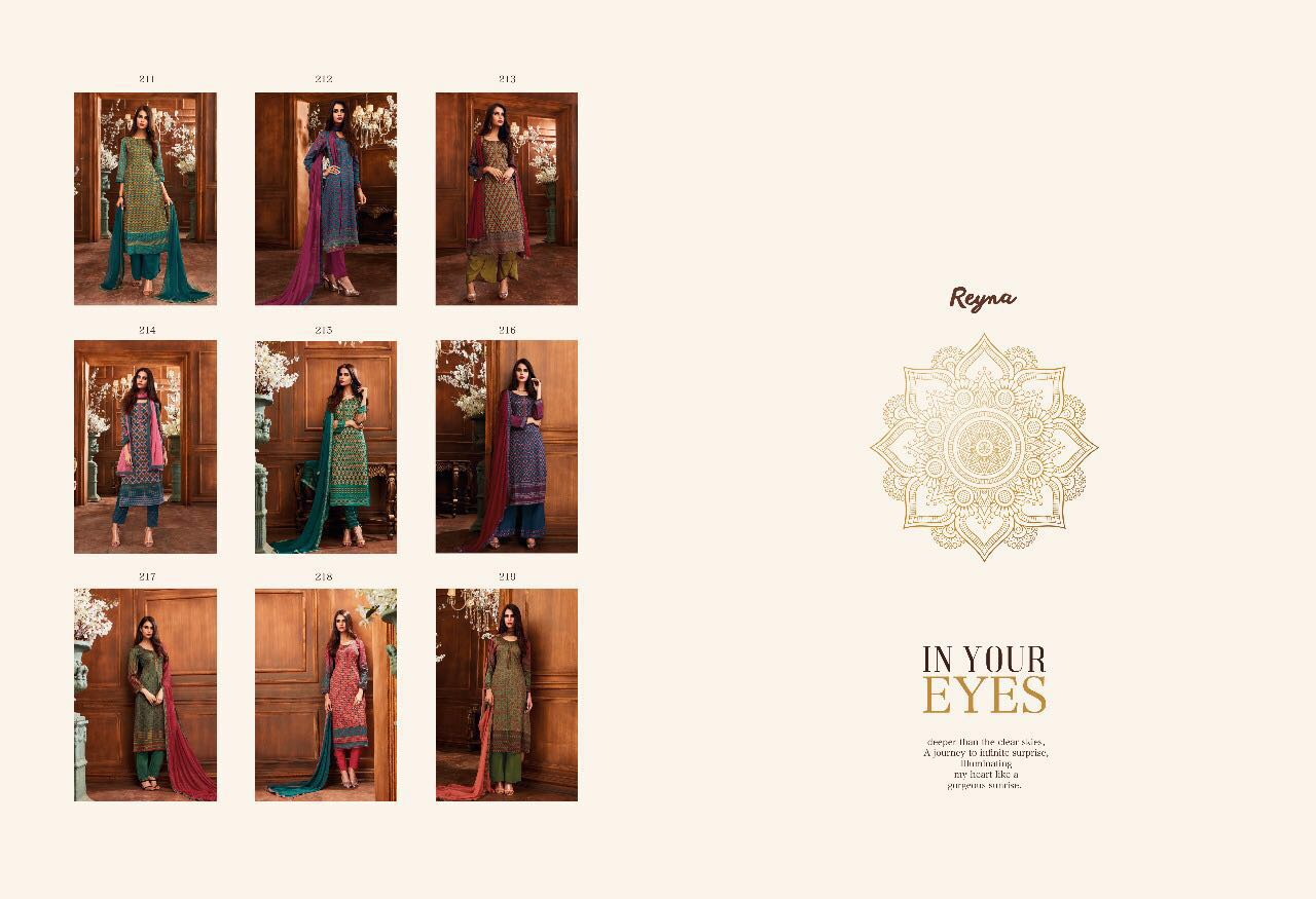 Reyna By Ganga Fashion 211 To 219 Series Beautiful Stylish Colorful Fancy Designer Suits Party Wear & Occasional Wear Heavy Cotton Satin Dresses At Wholesale Price