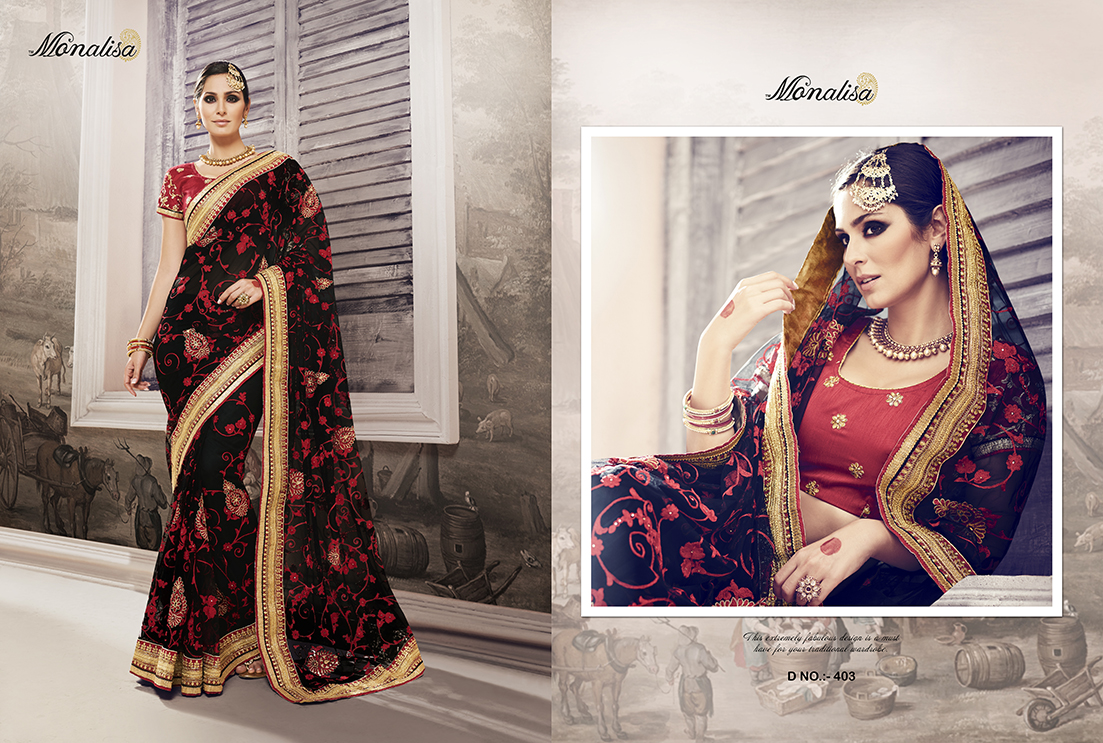 Royal Couture By Monalisa 401 To 422 Series Indian Traditional Beautiful Stylish Designer Heavy Embroidered Party Wear Fancy Sarees At Wholesale Price