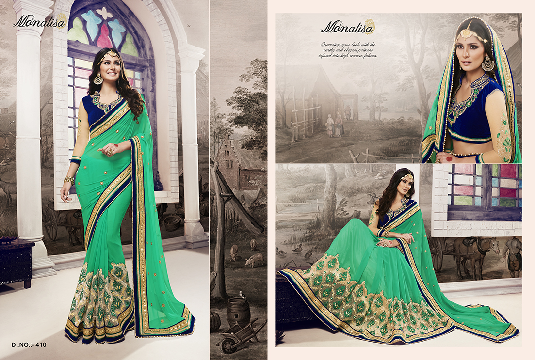 Royal Couture By Monalisa 401 To 422 Series Indian Traditional Beautiful Stylish Designer Heavy Embroidered Party Wear Fancy Sarees At Wholesale Price