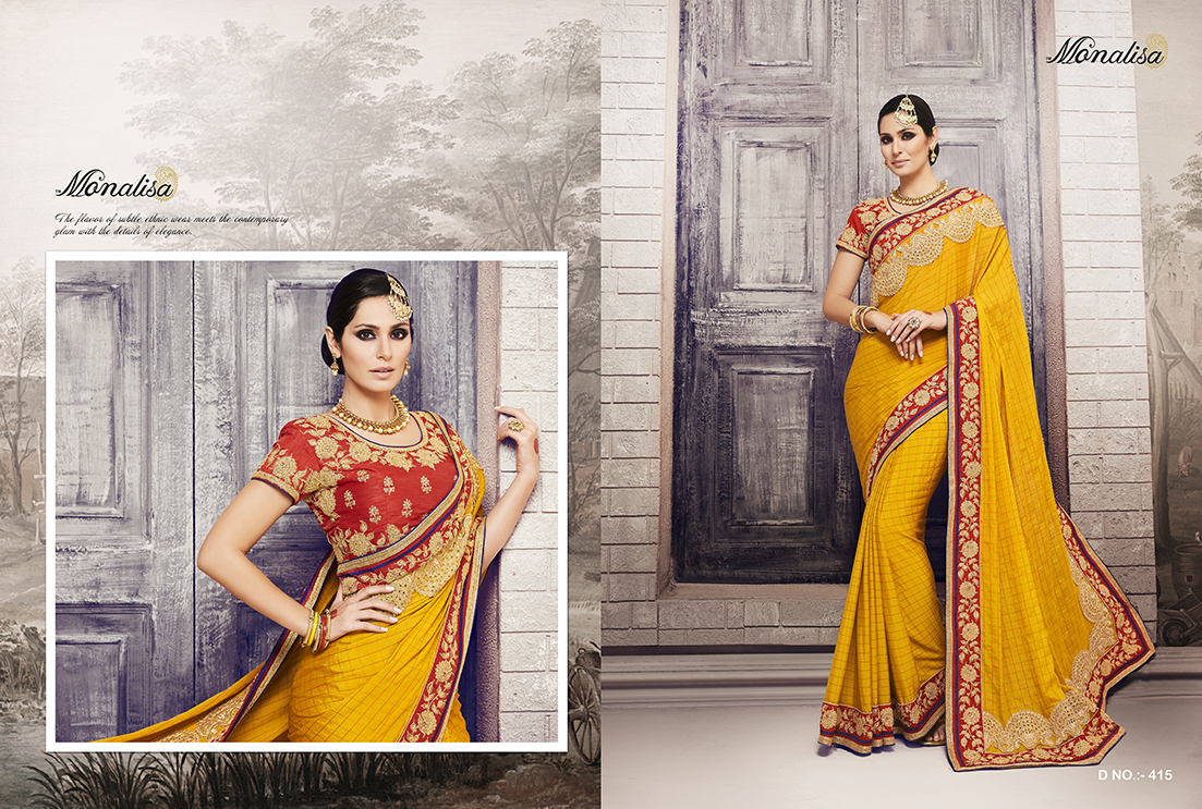 Royal Couture By Monalisa 401 To 422 Series Indian Traditional Beautiful Stylish Designer Heavy Embroidered Party Wear Fancy Sarees At Wholesale Price