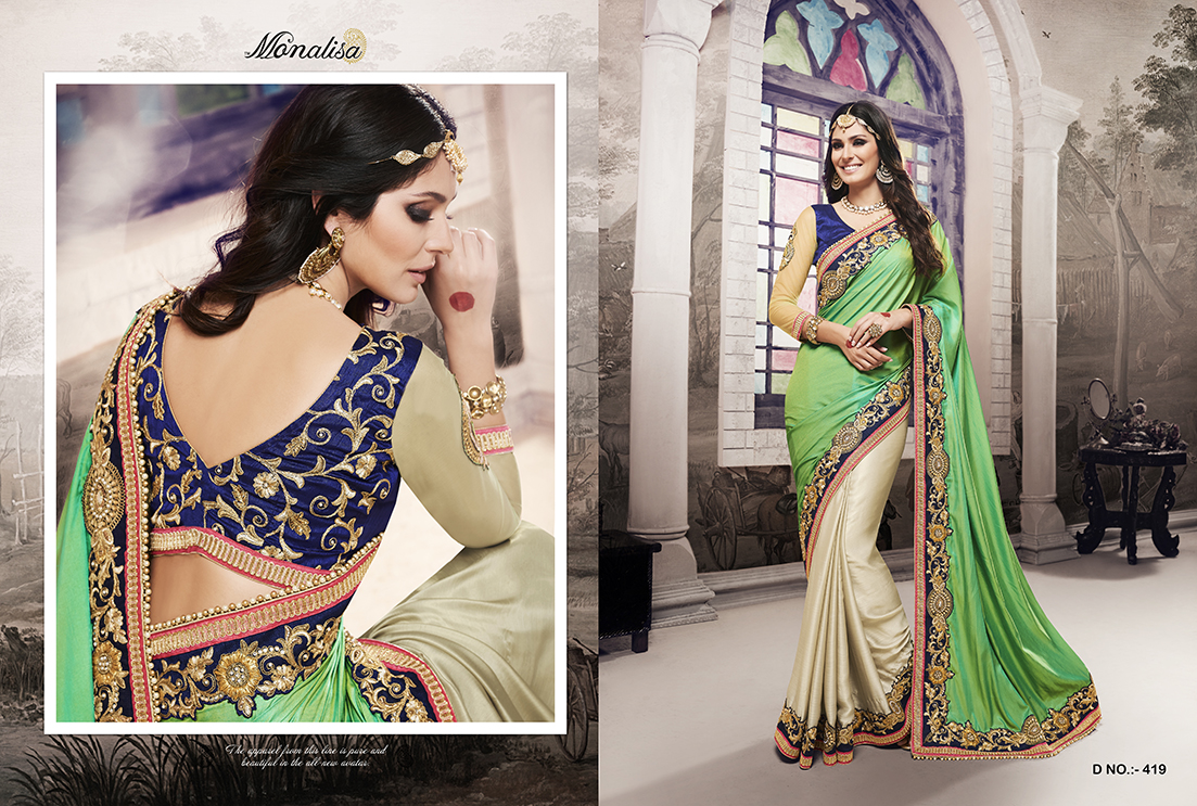 Royal Couture By Monalisa 401 To 422 Series Indian Traditional Beautiful Stylish Designer Heavy Embroidered Party Wear Fancy Sarees At Wholesale Price