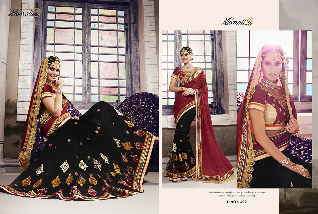 Royal Couture By Monalisa 401 To 422 Series Indian Traditional Beautiful Stylish Designer Heavy Embroidered Party Wear Fancy Sarees At Wholesale Price