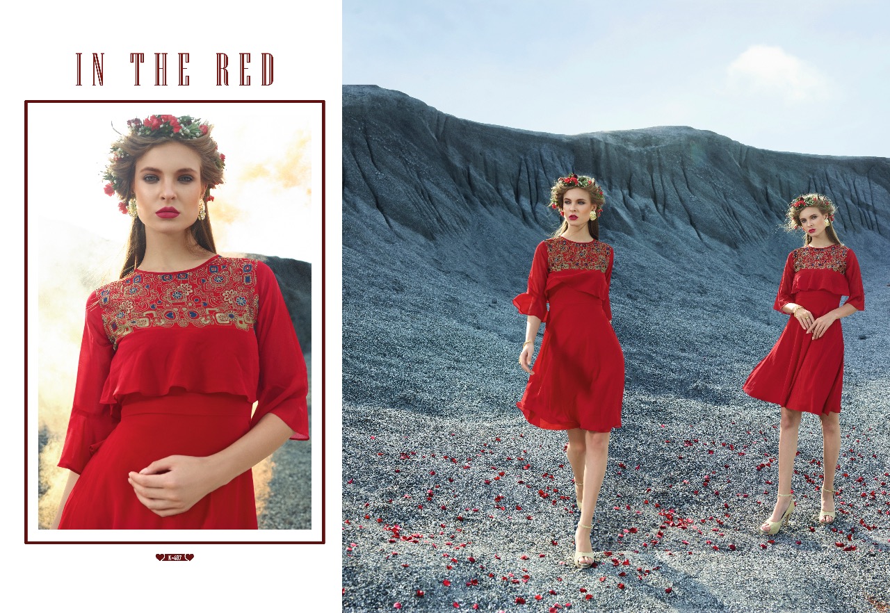 Royal Red Vol-2 By Eternal 482 To 491 Series Designer Beautiful Stylish Colorful Fancy Ethnic Wear & Casual Wear Faux Georgette Embroidered Kurtis At Wholesale Price