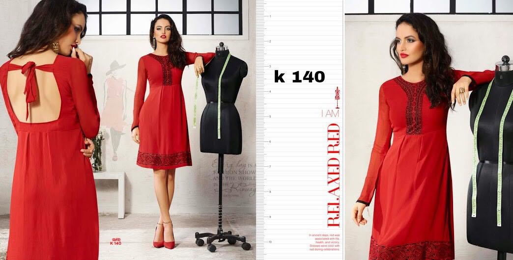 (sale)-red By Eternal 139 To 149 Series Stylish Beautiful Colorful Fancy Party Wear & Ethnic Wear Georgette Embroidered Kurtis At Wholesale Price