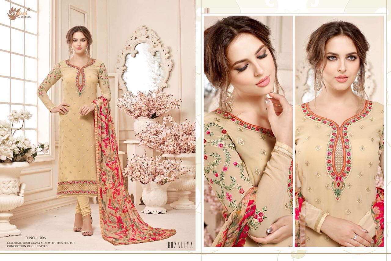Sale-rozalia By Aadesh Dresses 11001 To 11008 Series Beautiful Designer Suits With Embroidered Fancy Colorful Georgette Dresses At Wholesale Price