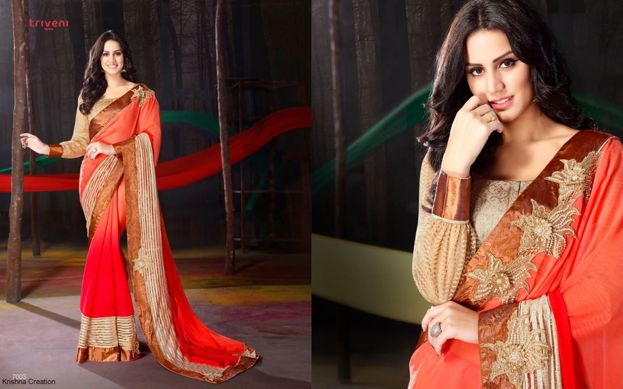 Sale-sanskriti 7001 Series By Triveni Sarees Beautiful Embroidered Colourful Stylish Fancy Pretty Party Wear Casual Wear Occasional Wear Printed Georgette Sarees At Wholesale Price