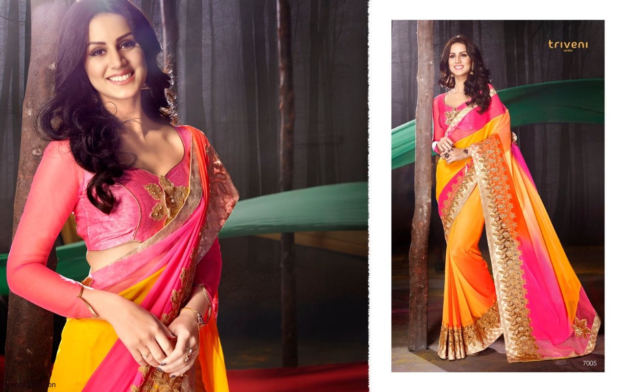 Sale-sanskriti 7001 Series By Triveni Sarees Beautiful Embroidered Colourful Stylish Fancy Pretty Party Wear Casual Wear Occasional Wear Printed Georgette Sarees At Wholesale Price