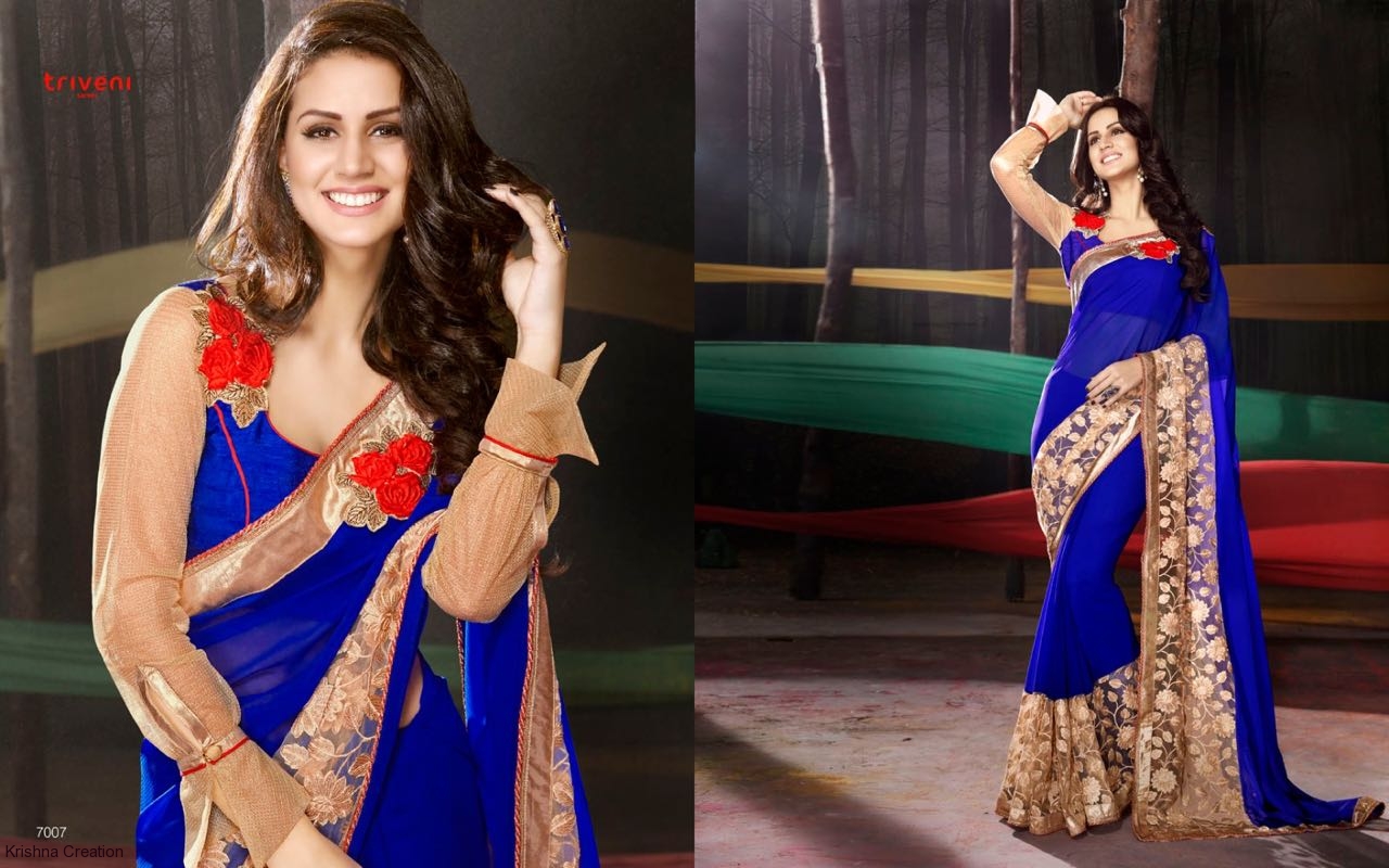 Sale-sanskriti 7001 Series By Triveni Sarees Beautiful Embroidered Colourful Stylish Fancy Pretty Party Wear Casual Wear Occasional Wear Printed Georgette Sarees At Wholesale Price