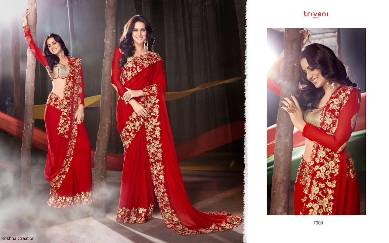 Sale-sanskriti 7001 Series By Triveni Sarees Beautiful Embroidered Colourful Stylish Fancy Pretty Party Wear Casual Wear Occasional Wear Printed Georgette Sarees At Wholesale Price