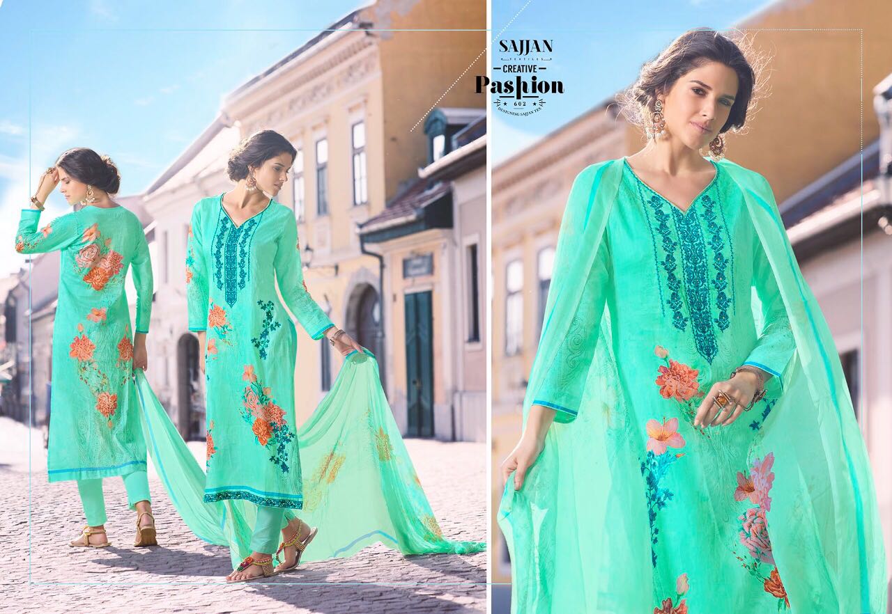 Shalin By Sajjan 601 To 608 Series Indian Suits Beautiful Colorful Embroidered Designer Stylish Casual Wear Party Wear & Occasional Wear Satin Digital Printed Dresses At Wholesale Price