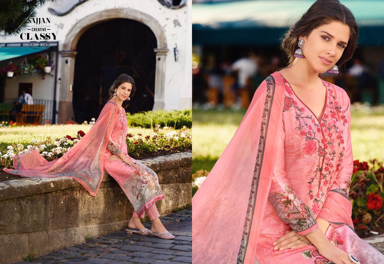 Shalin By Sajjan 601 To 608 Series Indian Suits Beautiful Colorful Embroidered Designer Stylish Casual Wear Party Wear & Occasional Wear Satin Digital Printed Dresses At Wholesale Price