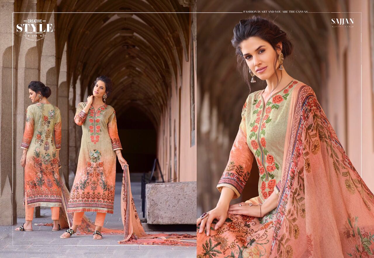 Shalin By Sajjan 601 To 608 Series Indian Suits Beautiful Colorful Embroidered Designer Stylish Casual Wear Party Wear & Occasional Wear Satin Digital Printed Dresses At Wholesale Price