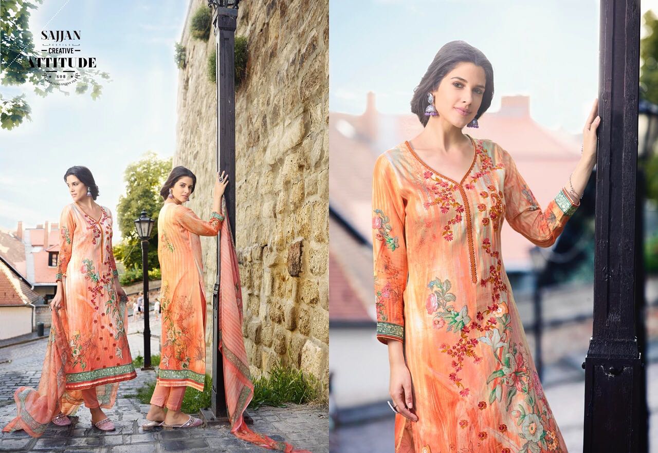 Shalin By Sajjan 601 To 608 Series Indian Suits Beautiful Colorful Embroidered Designer Stylish Casual Wear Party Wear & Occasional Wear Satin Digital Printed Dresses At Wholesale Price