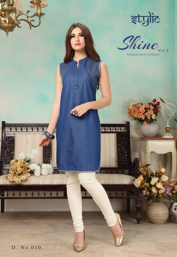 Shine-2 001 To 012 Series By Stylic Beautiful Stylish Casual Wear Occasional Wear Party Wear Denim Kurti At Wholesale Price