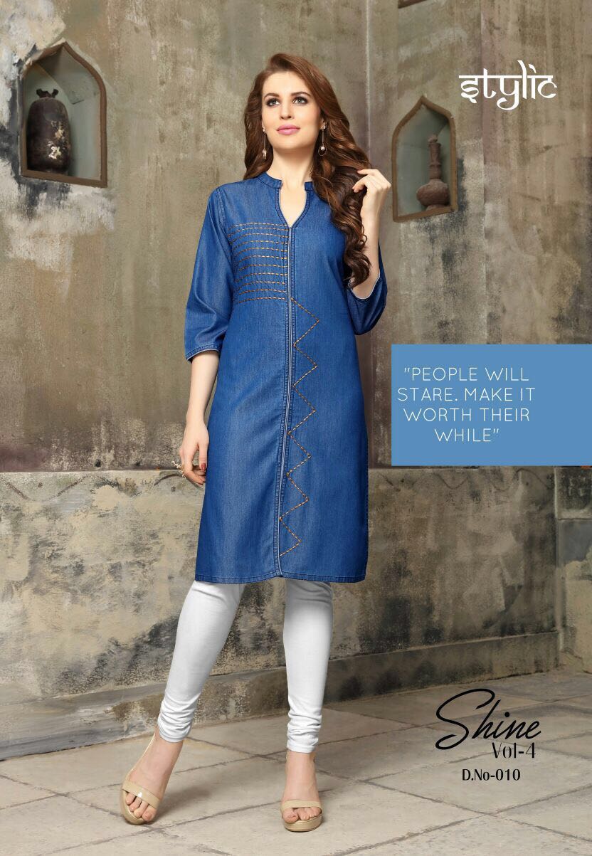 Shine Vol-4 By Stylic 001 To 012 Series Designer Stylish Colorful Fancy Beautiful Party Wear & Ethnic Wear Denim Embroidered Kurtis At Wholesale Price