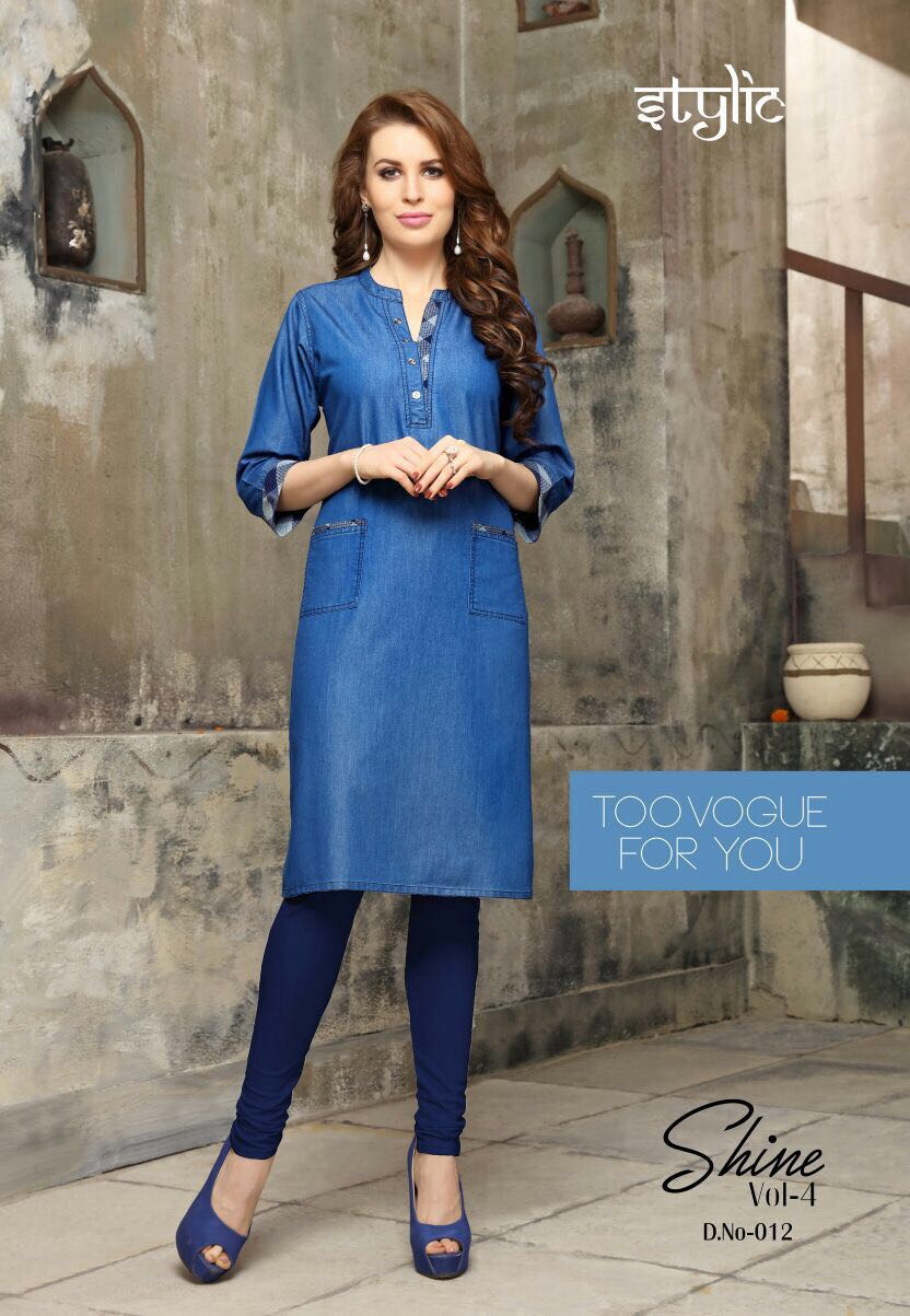 Shine Vol-4 By Stylic 001 To 012 Series Designer Stylish Colorful Fancy Beautiful Party Wear & Ethnic Wear Denim Embroidered Kurtis At Wholesale Price