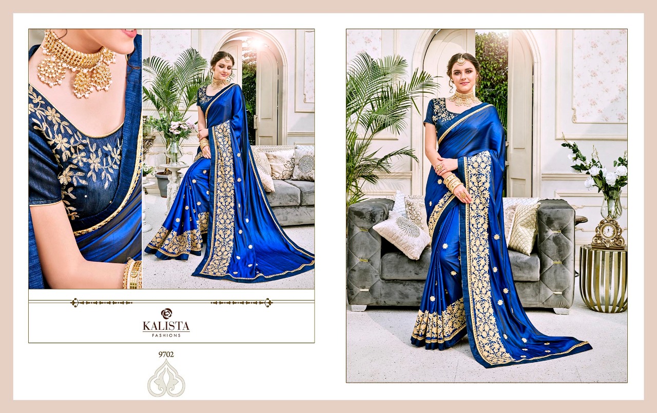 Shubham Vol-2 By Kalista Fashion 9701 To 9712 Series Designer Beautiful Stylish Colorful Fancy Synthetic Party Wear & Occasional Wear Fancy Work Sarees At Wholesale Price