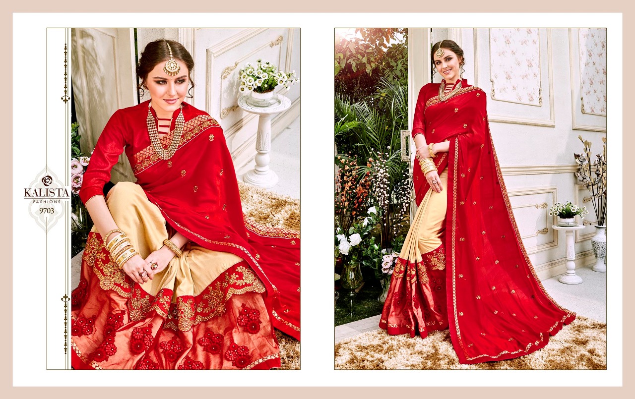 Shubham Vol-2 By Kalista Fashion 9701 To 9712 Series Designer Beautiful Stylish Colorful Fancy Synthetic Party Wear & Occasional Wear Fancy Work Sarees At Wholesale Price
