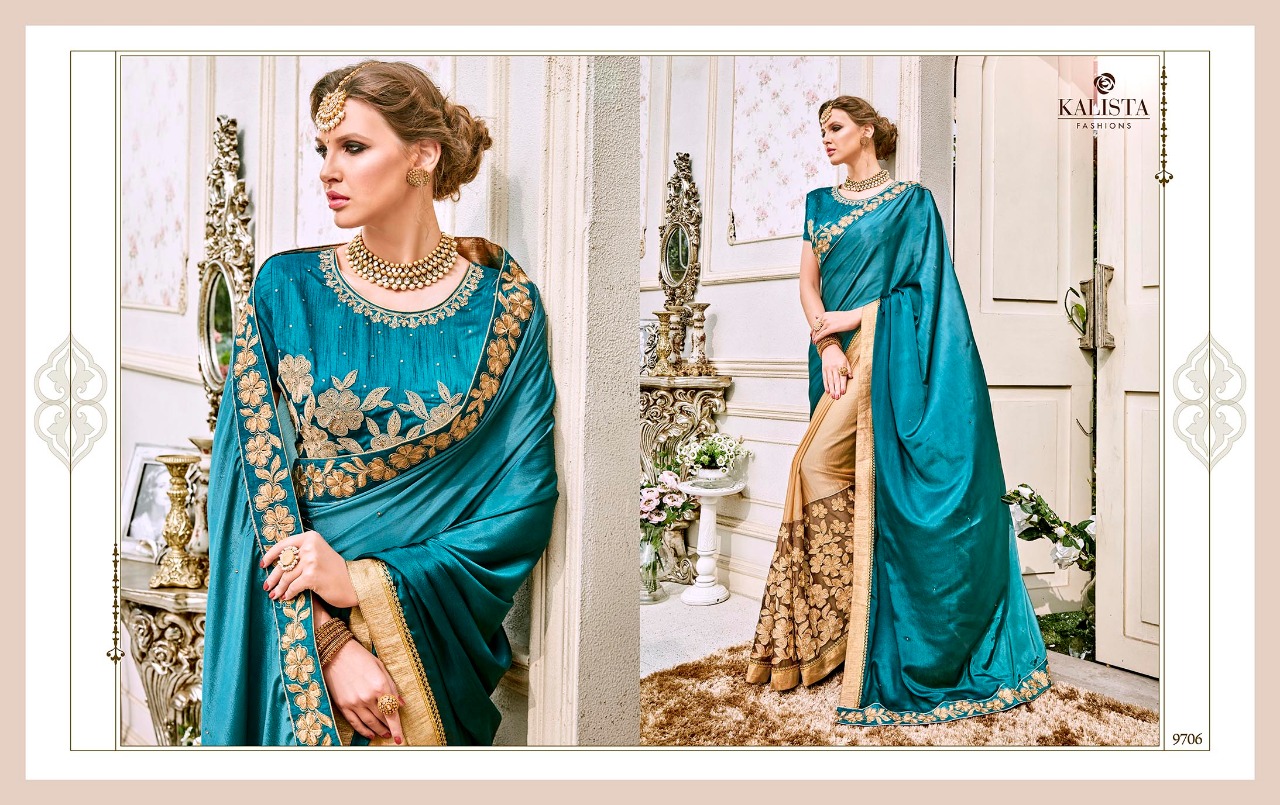 Shubham Vol-2 By Kalista Fashion 9701 To 9712 Series Designer Beautiful Stylish Colorful Fancy Synthetic Party Wear & Occasional Wear Fancy Work Sarees At Wholesale Price