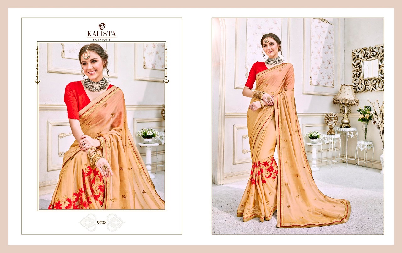 Shubham Vol-2 By Kalista Fashion 9701 To 9712 Series Designer Beautiful Stylish Colorful Fancy Synthetic Party Wear & Occasional Wear Fancy Work Sarees At Wholesale Price