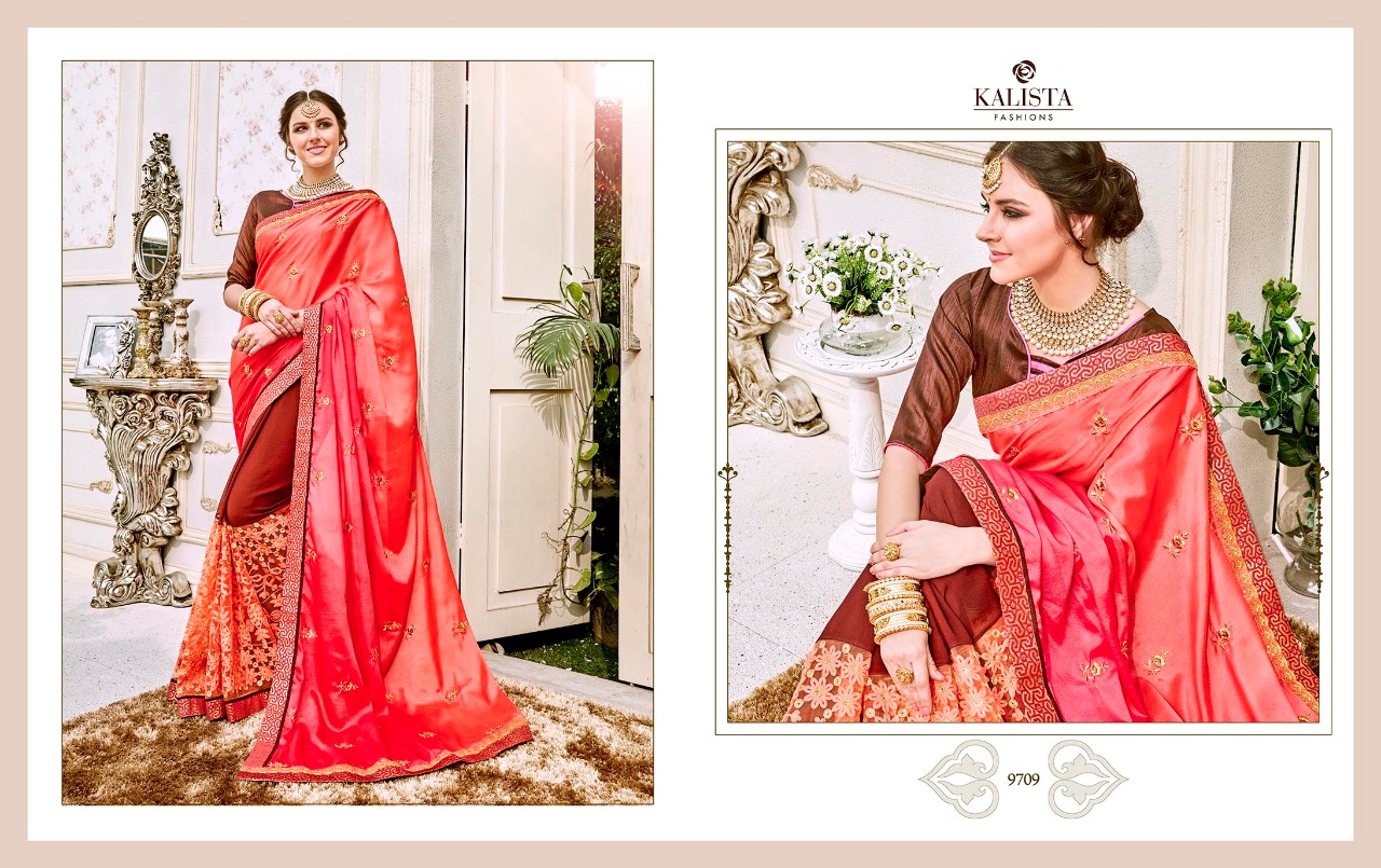 Shubham Vol-2 By Kalista Fashion 9701 To 9712 Series Designer Beautiful Stylish Colorful Fancy Synthetic Party Wear & Occasional Wear Fancy Work Sarees At Wholesale Price