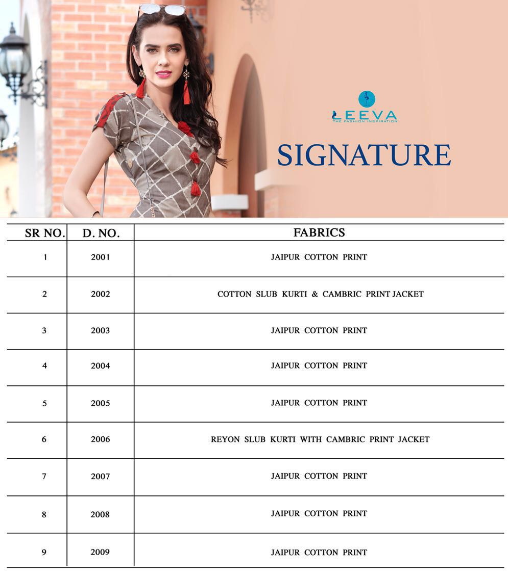 Signature By Leeva 2001 To 2009 Series Designer Stylish Colorful Fancy Beautiful Casual & Party Wear & Ethnic Wear Jaipuri Cotton & Rayon Kurtis At Wholesale Price