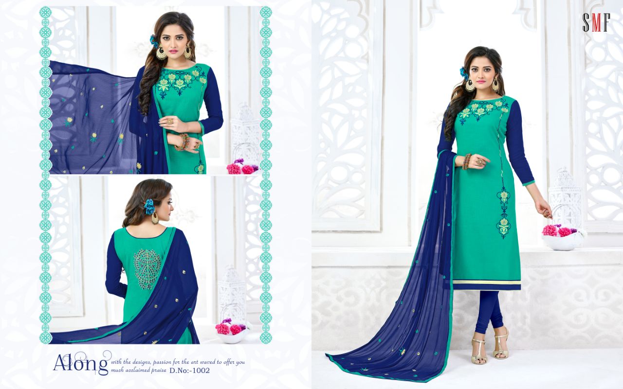 Simar By Smf 1001 To 1010 Series Beautiful Colorful Stylish Fancy Indian Party Wear & Ethnic Wear Cotton Slub Embroidered Dresses At Wholesale Price