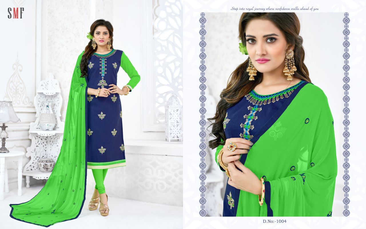Simar By Smf 1001 To 1010 Series Beautiful Colorful Stylish Fancy Indian Party Wear & Ethnic Wear Cotton Slub Embroidered Dresses At Wholesale Price