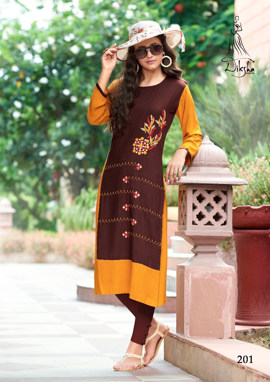 Siya Vol-2 By Diksha Fashion 201 To 212 Series Beautiful Colorful Stylish Fancy Casual Wear & Ready To Wear Heavy Rayon Embroidered Kurtis At Wholesale Price