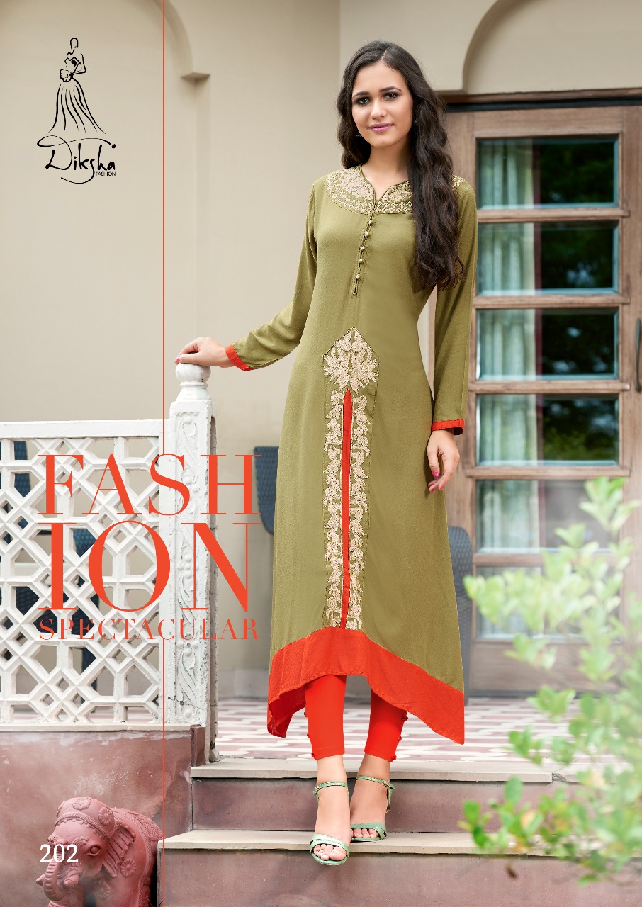 Siya Vol-2 By Diksha Fashion 201 To 212 Series Beautiful Colorful Stylish Fancy Casual Wear & Ready To Wear Heavy Rayon Embroidered Kurtis At Wholesale Price