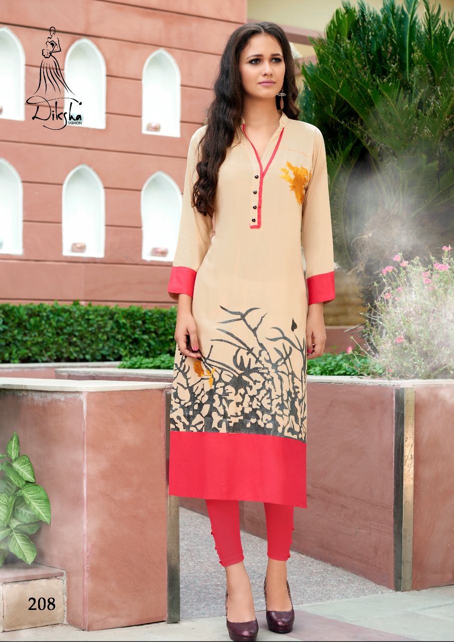 Siya Vol-2 By Diksha Fashion 201 To 212 Series Beautiful Colorful Stylish Fancy Casual Wear & Ready To Wear Heavy Rayon Embroidered Kurtis At Wholesale Price