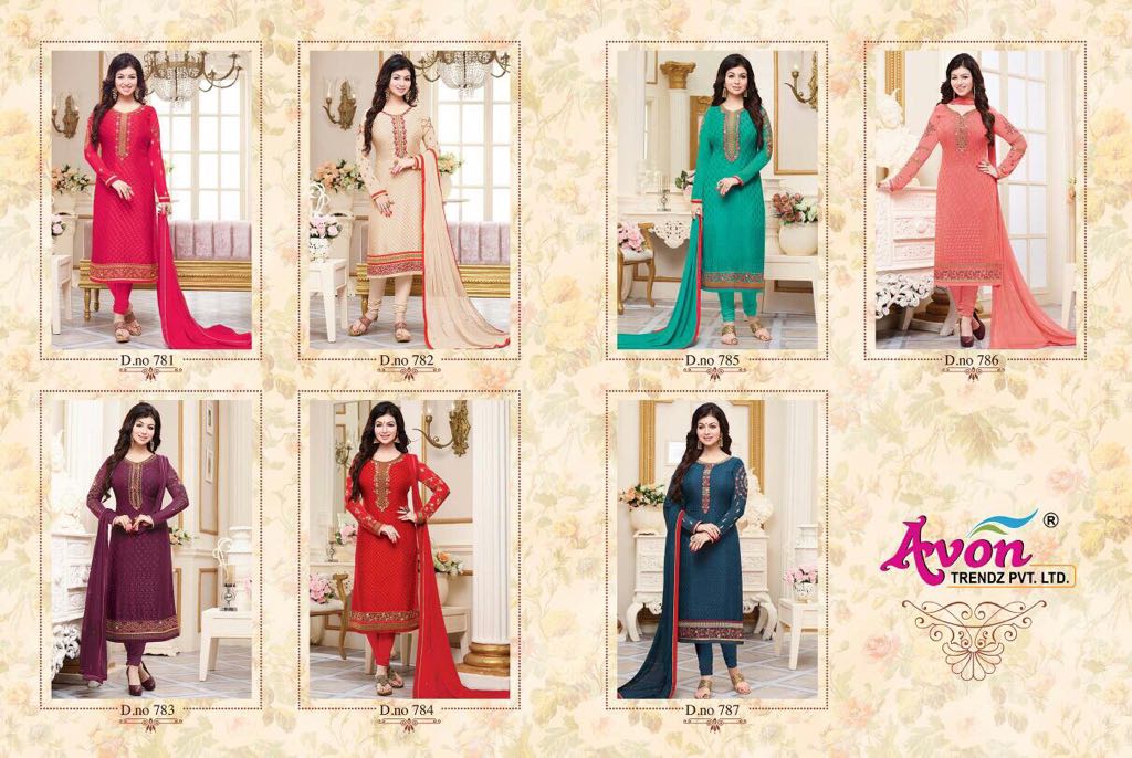 Star Brasso Vol-5 By Avon Trendz 781 To 787 Series Beautiful Designer Embroidered Suits Colorful Fancy Party Wear & Occasional Wear Brasso Dresses At Wholesale Price