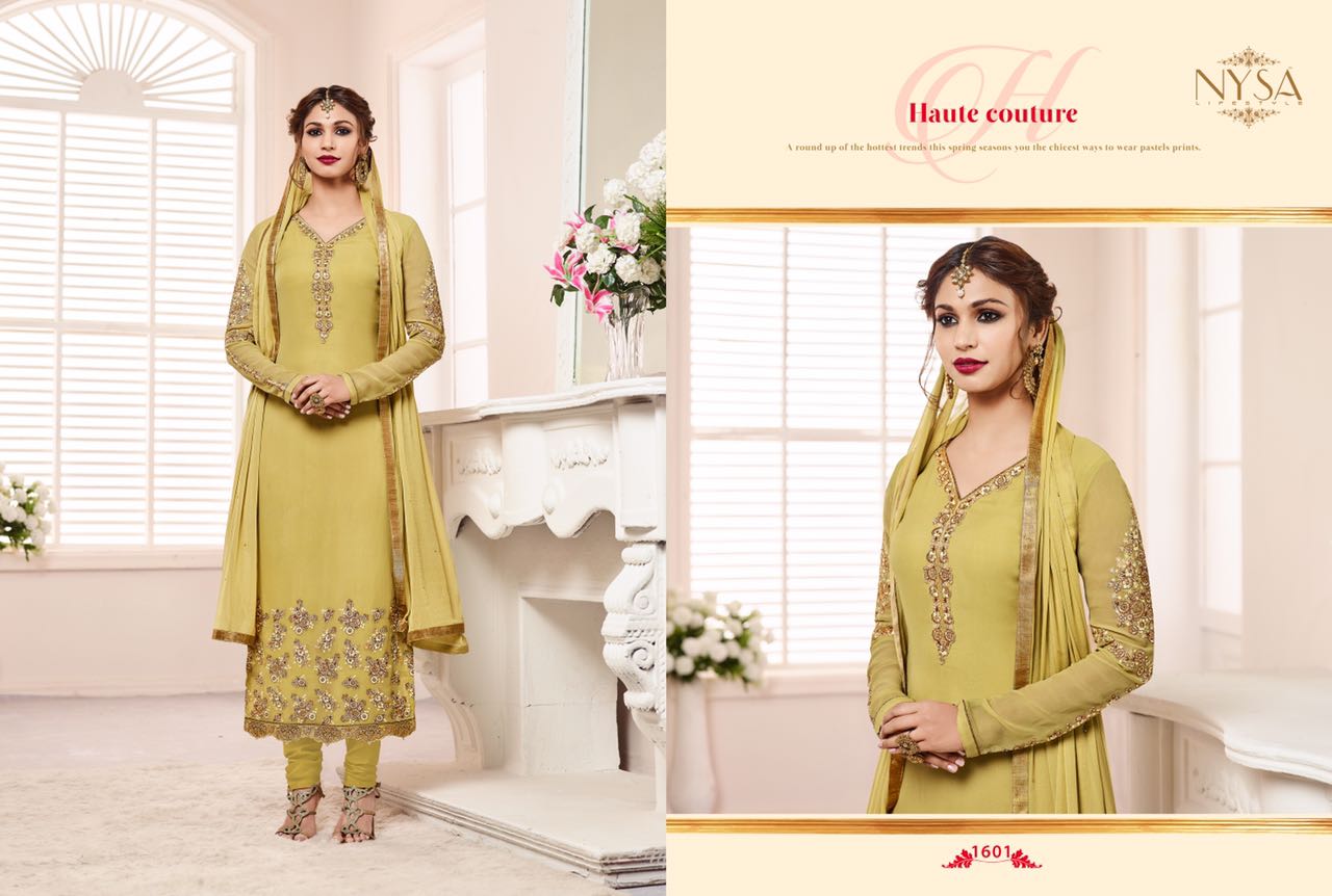 Straight Collection Vol-7 By Nysa Lifestyle 1601 To 1607 Series Beautiful Indian Suits With Embroidered Work Fancy Party Wear & Occasional Wear Georgette Dresses At Wholesale Price
