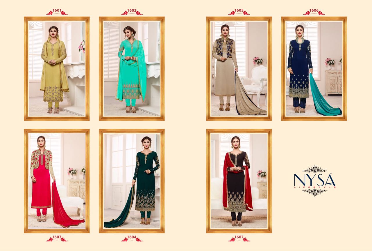 Straight Collection Vol-7 By Nysa Lifestyle 1601 To 1607 Series Beautiful Indian Suits With Embroidered Work Fancy Party Wear & Occasional Wear Georgette Dresses At Wholesale Price